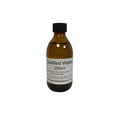 250ml Distilled Water in Amber Glass Bottle