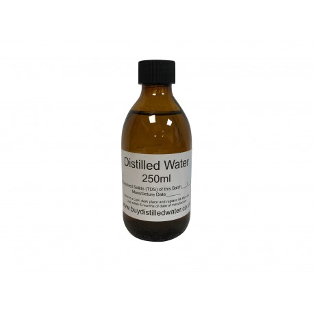 250ml Distilled Water in Amber Glass Bottle