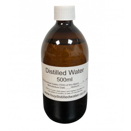 500ml Distilled Water in Amber Glass Bottle